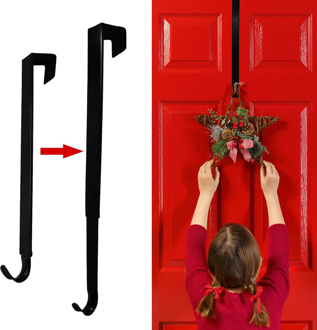 Wreath Hangers for Front Door, Adjustable Wreath Hanger from 15 to 25 inch Over The Door Hooks Non-Scratch for Christmas Wreath Door Decor
