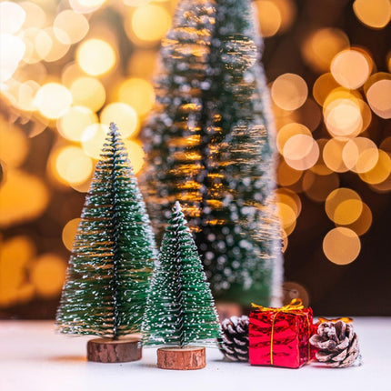 6PCS Mini Christmas Trees, Artificial Small Bottle Brush Trees Miniature Pine Trees with Snow and Wood Base for Xmas Holiday Party Tabletop Decors
