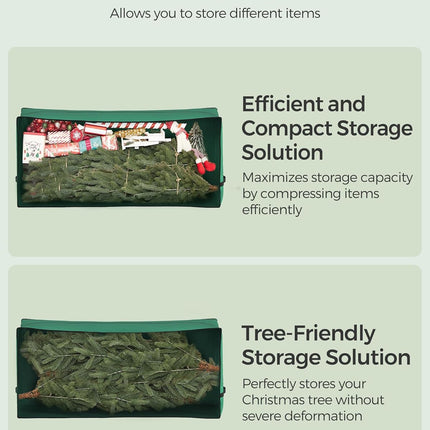 SONGMICS Christmas Tree Storage Bag with 1.6-Inch Wheels, Rolling Storage Bag, up to 9 ft, For Disassembled Holiday Tree, Length-Adjustable Handles, 600D Oxford Fabric, Forest Green URXS004C01