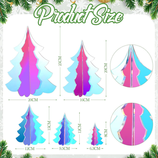Amyhill 5 Set Holographic Christmas Tree Decor for Fireplace Mantel Iridescent 3D Christmas Tree for Window Shelves Table Centerpieces Modern Frozen Party Decor Winter Decor