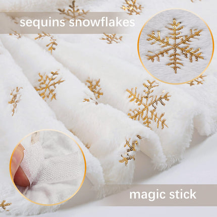 White Faux Fur Tree Skirt Gold Sequin Snowflakes Tree Skirts 24 Inches Mini Christmas Plush Tree Skirts Xmas Ornaments Decorations