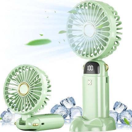 Portable Handheld Fan Rechargeable, Mini Hand Held Personal Fan 4000Mah Battery Operated Desk Fan With Base, Led Display,5 Speeds