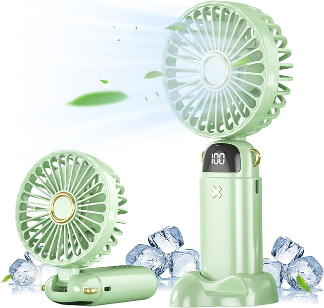 Portable Handheld Fan Rechargeable, Mini Hand Held Personal Fan 4000Mah Battery Operated Desk Fan With Base, Led Display,5 Speeds