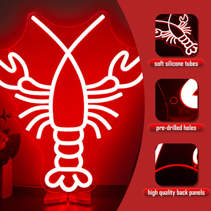 Lobster Neon Sign Dimmable Red Neon Signs for Wall Decor Led Neon Sign for Bedroom Bar Neon Signs Neon Light Up Signs for Home Club Party Hotel Bar Restaurant Christmas Halloween Decor