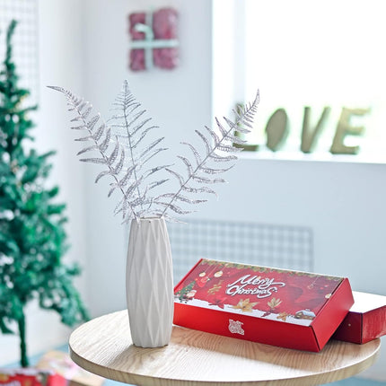 ZMZQ&flw 24pcs Christmas Glitter Leaves for Xmas Tree Decorations, Artificial Boston Fern Bush Tropical Flashing Leaves DIY Christmas Wreath s Crafts, Glod