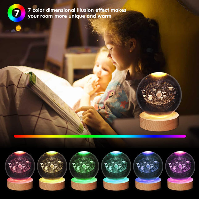 3D Crystal Ball Lamp,Large 3D Solar System Crystal Ball Lamp,Night Light 7 Color Change Bedroom Decor Lamp,Christmas s Birthday for Boys, Girls