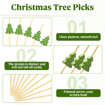 100 pcs Christmas Cocktail Picks Xmas Tree Party Picks Appetizer Picks Wooden Bamboo Toothpicks Skewers Decorative Sandwich Fruit Sticks for Christmas Party Appetizer Supplies
