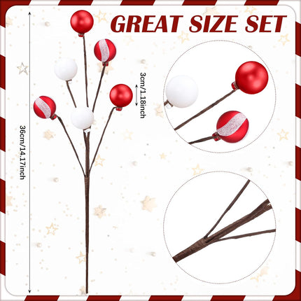 Blosssound 12Pcs 14inch Christmas Glitter Berries Stems Glitter Ball Picks Ornaments for Christmas Tree Vases Tall DIY Christmas Glitter Ball Stems for Xmas Party Wedding Holiday (Candy)(Candy)