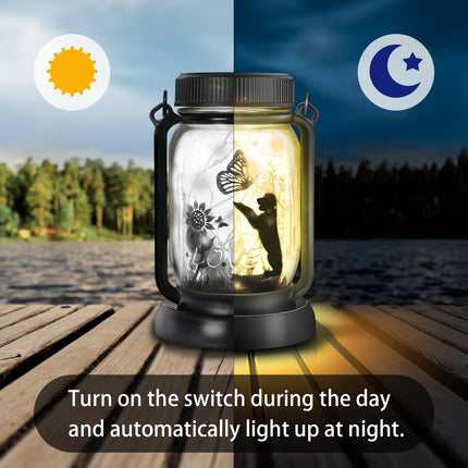 Styleonme Decor Mobile Outdoor Solar Lanterns, Solar Waterproof Dog Lights with Butterfly, s for Women Men Dog Lovers s, Hanging Dog Lanterns with Stake for Yard Lawn Garden Decor