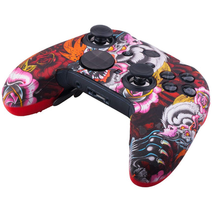 1 x Protective Customize Transfer Print Silicone Cover Skin Red Dragon + 6 Thumb Grips Analog Caps for Xbox Elite Series 2 Controller
