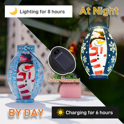 Solar Christmas Decorations Outdoor Yard Snowman Lantern, Hanging Christmas Decorations Solar Powered Lantern, Christmas Solar Lanterns Waterproof Winter Decor