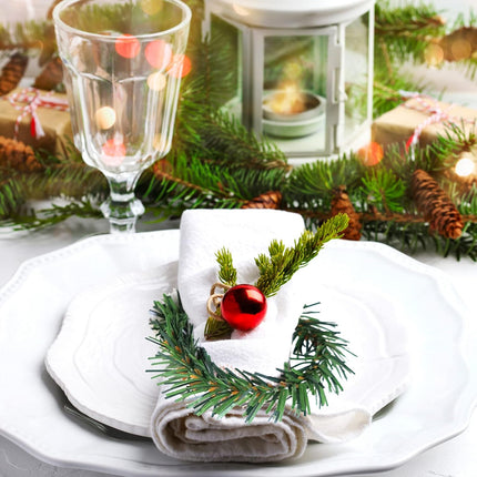 24PCS Pine Needle Wreath Napkin Rings,Christmas Green Napkin Ring Candle Ring,Mini Christmas Wreath for Pillar Candle Christmas Holiday Table Decoration