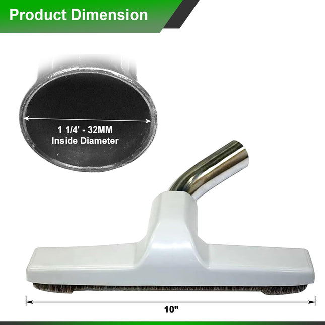 d Vacuum Floor Brush For Eureka & Universal Vacuum Cleaners With 1 ¼ Inch 1.25'' 32Mm Inner Diameter With Horse Hair Soft Bristles 10” Wide White Metal