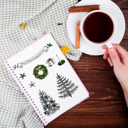 ALIBBON Merry Christmas Clear Stamps for Card Making and Photo Album Decorations, Christmas Tree Stamps, Christmas Wreath Transparent Silicone Stamps for Crafting and DIY Scrapbooking