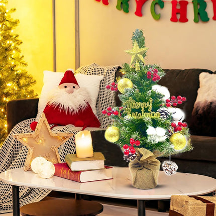 Mini Christmas Tree, Tabletop Small Artificial Christmas Tree with 15 Ornaments, Table top Xmas Snow Flocked Arbol de Navidad Xmas Tree,Christmas Decorations for Home Apartment Office…