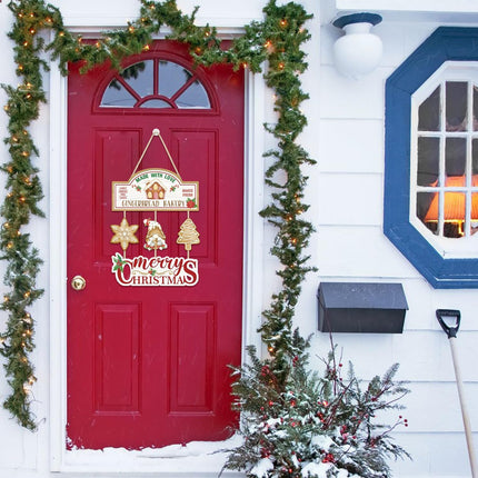 HOURIA Gingerbread House Christmas Decor,Merry Christmas Front Door Sign.Xmas Holiday Hanging Wall Art,Gingerbread Decorations For Christmas Party Home