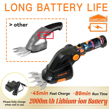 GARCARE Cordless Grass Trimmer 7.2V Electric Hedge Timmer 2 in 1 Handheld Grass Cutter Machine in 6.7 Inch Blade, with Rechargeable Battery and 45min Fast Charger