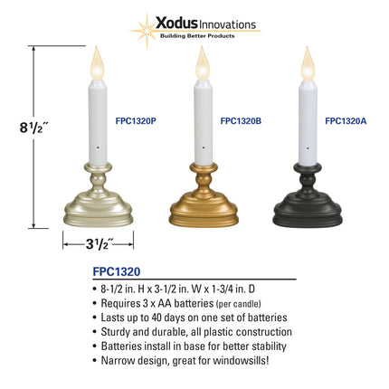 FPC1320P-6 Battery Operated LED Window Candle with Hot Spot Technology and Dusk to Dawn Sensor and Choice of White of Amber Flame, Pewter/Silver, Pack of 6