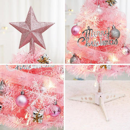 24" 2ft Tabletop Mini Pink Christmas Tree with Light and Star Topper and Ornaments.Pink Chrismas Decoration