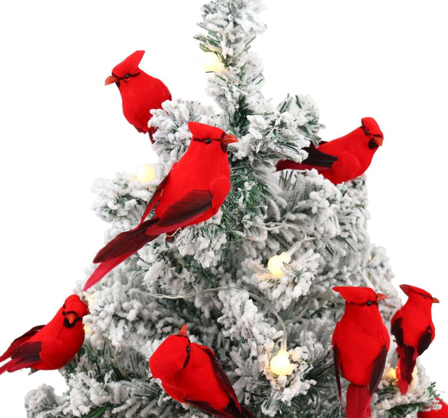 12 PCS Cardinals Clip On Christmas Tree Ornaments, Realistic Artificial Red Cardinals Birds Ornaments for Christmas Tree Wreath Centerpiece Decorations Crafts, 5" Long