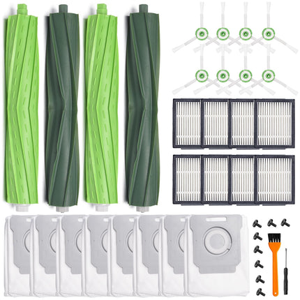 26 Parts For Irobot Roomba I7 I7+ I3 I3+ I4 I4+ I5 I5+ I6 I6+ I8 I8+ J7 J7+Plus J8 J8+ E5 E6 E7 Robot Vacuum Accessories, 2 Rubber Roller 8 Filters 8 Side Brushes 8 Vacuum Bags