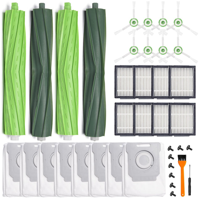 26 Parts For Irobot Roomba I7 I7+ I3 I3+ I4 I4+ I5 I5+ I6 I6+ I8 I8+ J7 J7+Plus J8 J8+ E5 E6 E7 Robot Vacuum Accessories, 2 Rubber Roller 8 Filters 8 Side Brushes 8 Vacuum Bags