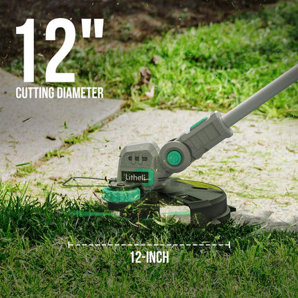 Litheli 20V 12" Cordless String Trimmer & Wheeled Edger, Battery Powered, Automatic Line Feed, 2.0Ah Battery and Charger for Lawn Trimming and Edging
