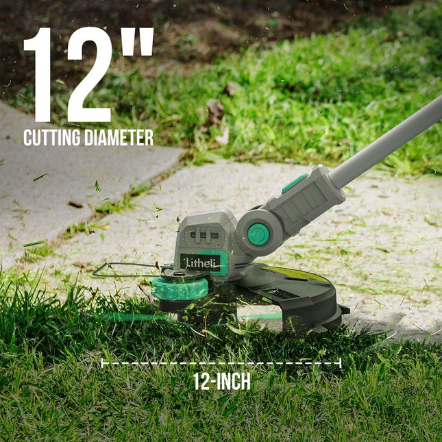 Litheli 20V 12" Cordless String Trimmer & Wheeled Edger, Battery Powered, Automatic Line Feed, 2.0Ah Battery and Charger for Lawn Trimming and Edging