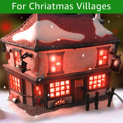 Christmas Village Lights - Blow Molded Light Cord,with 8 LED Red & Green Bulbs,14 ft Long with Switches C7 LED Light String is Suitable for Christmas House Lights and Holiday Craft Decorations