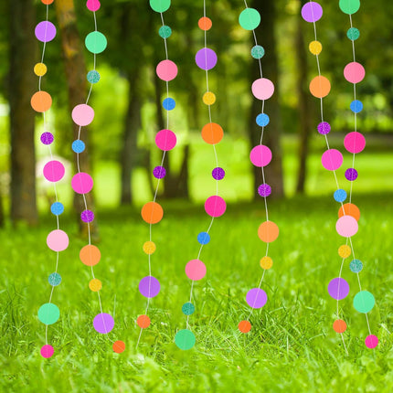 Outus 10 Pieces Colorful Paper Round Garland Christmas Candy Garland Hanging Rainbow Dots Confetti Garland Streamers Backdrop for Birthday Candyland Cake Sprinkles Wedding Trunk or Treat Party