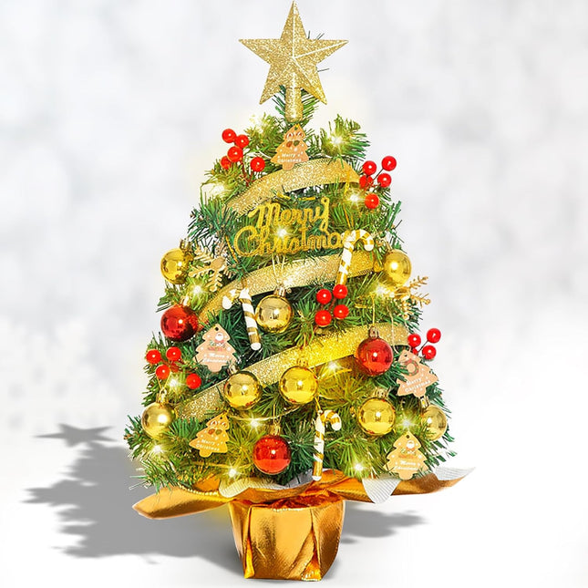 HUAESIN 22 Inch Mini Artificial Christmas Tree with 20 LED String Lights Star Tree Hanging Ornaments Prelit Xmas Tree Tabletop Small Xmas Tree for Holiday Indoor DIY Christmas Decor