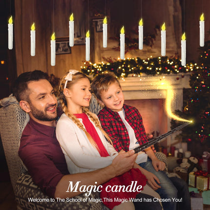 Christmas Decorations, Floating Candles with Magic Wand, 12Pcs Flameless Candles LED Candlesticks with Flickering Warm Lights for Christmas Decor Indoor and Outdoor Party