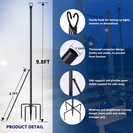 XDW-S String Light Pole - Steel Poles for Outdoor String Lights Hanging, Garden, Backyard, Patio Lighting Stand for Parties, Christmas, Wedding, 2 Pack
