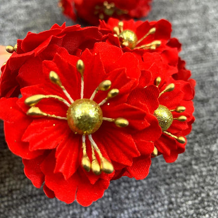 60PCS Christmas Artificial Flowers Heads,Silk Poinsettia Flowers Heads with Stems,Garland Wreath Ornaments Craft,Mini Christmas Flowers(Red), 210908XU01-1#TLR87