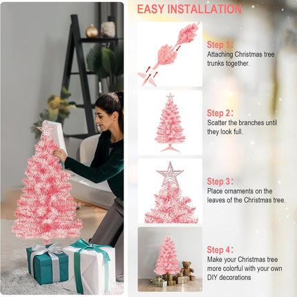 3FT Pink Premium Hinged Artificial Holiday Small Mini Christmas Tree for Tabletop,Home, Office, Indoor and Outdoor Holiday Decoration,Easy Assembly Metal Hinges & Foldable Base