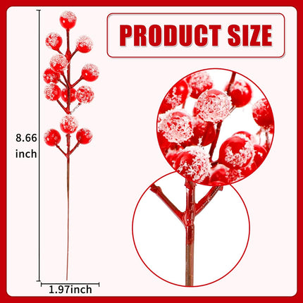 BSTDECOR 36 Pack Artificial Red Berry Stems, Red Berry Christmas Decorations Christmas Berry Picks Snow Flocked Spray Holly Berry Branches for Xmas Tree Wreath DIY Crafts Wedding Winter Home Decor