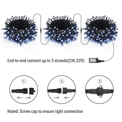 Brizled White Christmas Lights, 78.74ft 240 LED Mini String Lights Connectable, Plugin Christmas String Lights Outdoor, 8 Modes Christmas Tree Lights Waterproof for Indoor Outside Xmas Garden Decor