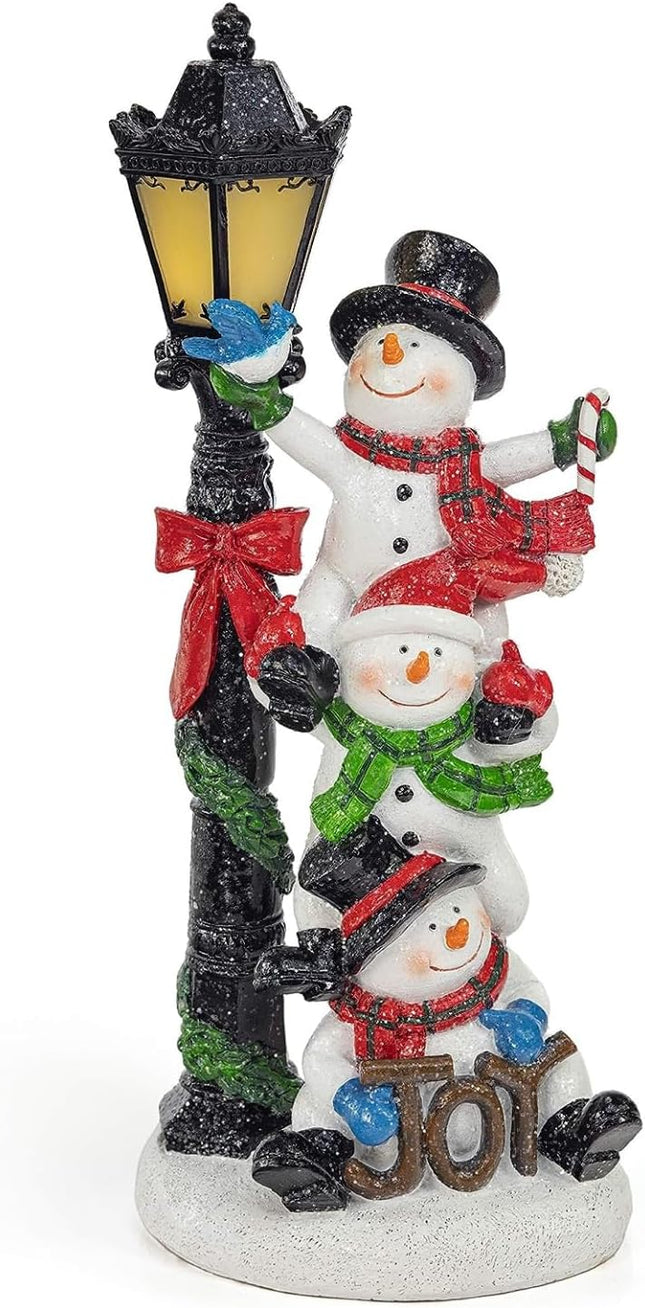 VP Home Christmas Snowman Decor Christmas Figurines Resin Snowman Lighted Decorations Indoor Christmas Cottage LED Holiday Light Up Snowman Indoor Festive Fiber Optic Decorations