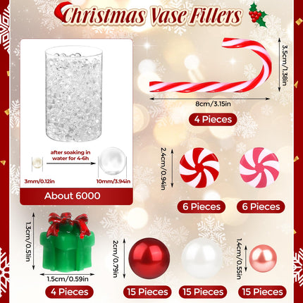 VIDELLY 6065PCS Christmas Floating Vase Filler Set, Clear Beads Pearls Candy Canes Christmas Stocking Stuffers Decorations for Vase Filler Table Centerpieces Party Home Decor