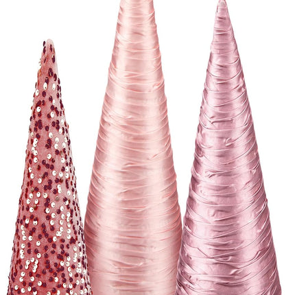 Ceenna 3 Pcs Pink Christmas Cone Trees, Velvet Sequin Christmas Tree Cones Modern Winter Tree Decorations Handmade Table Centerpiece Decor for Xmas Farmhouse Home Decor (13.7inch, 11.8inch, 9.8inch)