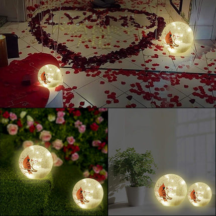 Crackle Glass Cardinal Lamp Battery Operated Globe Lamp for Women Stylish Cardinal Decor Ornaments Red Bird Pattern Stained Glass Lamp Mother's Day s 2 Pack (6in & 5 in)