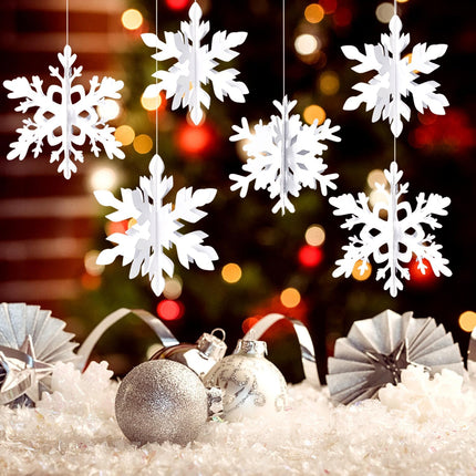 Snowflake Snow-White Christmas Party-Decorations Garland - 12Pcs 3D Winter Wonderland Frozen Hanging Streamers Banner,Baby Bridal Shower Birthday Wedding Classroom Decor Supplies Hugtmr