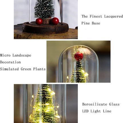 LED Christmas Tree in Glass Dome, Mini Christmas Tree Creative Table Decoration Unique for Home Indoor Tabletop Xmas Decor, Birthday Christmas Xmas s Present