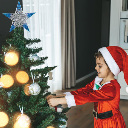 8 Inches Christmas Tree Star Topper Xmas Tree Star Topper Hollowed-Out Christmas Glitter Star Ornaments for Christmas Tree Decoration Home Decor, Silvery Blue