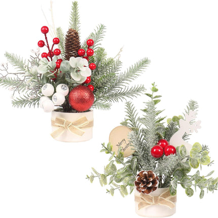 Small Mini Tabletop Christmas Tree,12" Artificial Little Potted for Christmas Decor, for Home Indoor Hliday Party Xmas Decor (Red/Green/White).