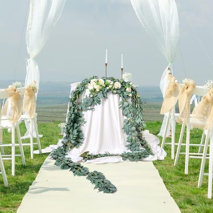 Floweroyal 2 Pack Greenery Garlands 6.56FT Artificial Eucalyptus Garland with Willow Leaves Faux Silver Dollar Leave Vines for Wedding Arch Table Centerpieces Party Backdrop Doorframe Decoration.