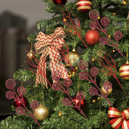 Christmas Tree Decoration, Red Christmas Ornaments, Artificial Candy Glitter Curly Stems Set for Xmas Tree Wreath DIY Crafts Vase (40 Pcs)