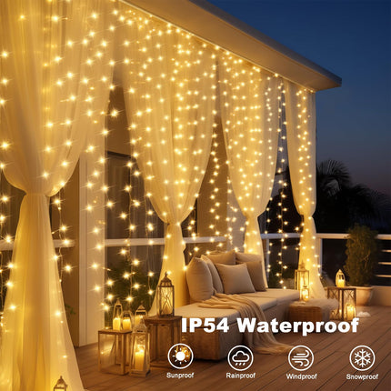 Battery Operated Curtain String Lights,9.8ft×9.8ft 300 LED Battery Curtain Lights with Remote Timer 8 Modes, Waterproof Curtain Fairy Lights for Outdoor Indoor Wedding Christmas Decor (Warm White)