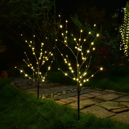 LIGHTSHARE Lighted Artificial Twig Birch Tree Branch with Mini LED Lights Battery Operated with Timer for Thanksgiving Christmas Decoration Indoor Outdoor Sticks, White (32IN, Brown)
