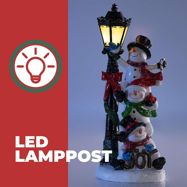 VP Home Christmas Snowman Decor Christmas Figurines Resin Snowman Lighted Decorations Indoor Christmas Cottage LED Holiday Light Up Snowman Indoor Festive Fiber Optic Decorations